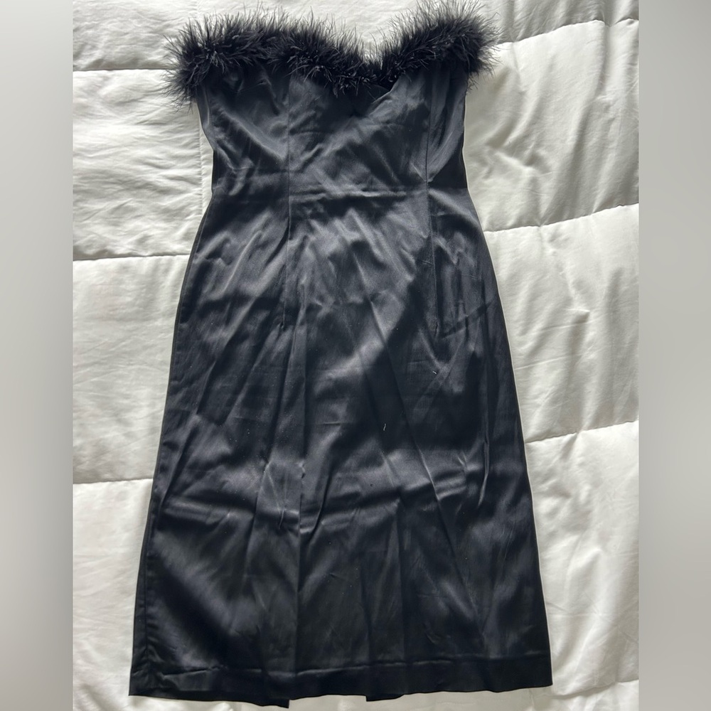 Vintage Y2K Black Dress with Feather Detail